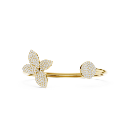 1.55CTW Diamond Butterfly Open Cuff Bangle Bracelet - Yellow Gold