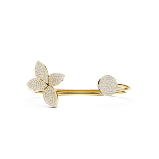 1.55 Carat Diamond Butterfly Open Cuff Bangle Bracelet - Yellow Gold