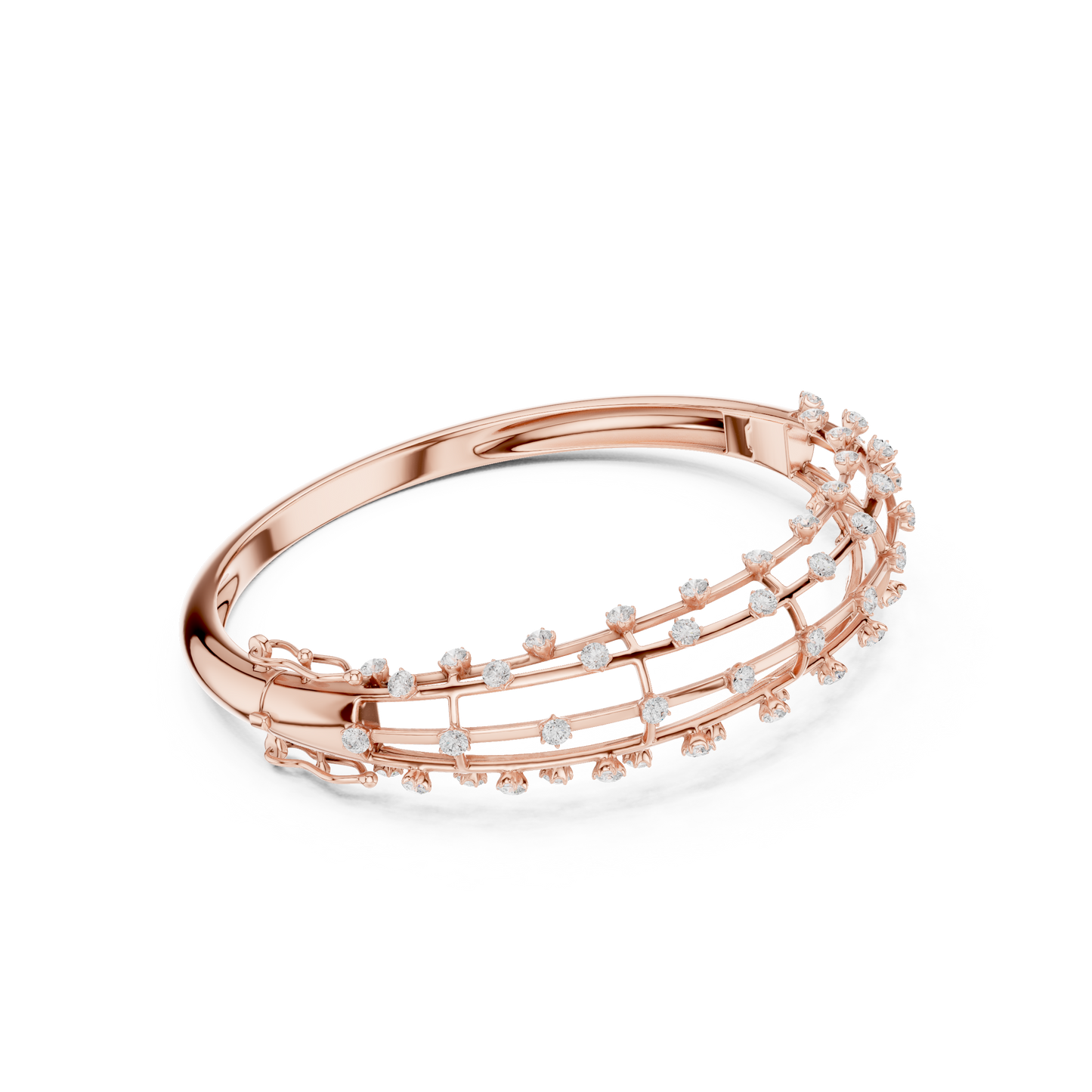 1.91CTW Multi-Row Cage Diamond Grid Bangle Bracelet - Yellow Gold
