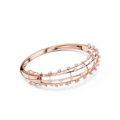 1.91CTW Multi-Row Cage Diamond Grid Bangle Bracelet - Yellow Gold