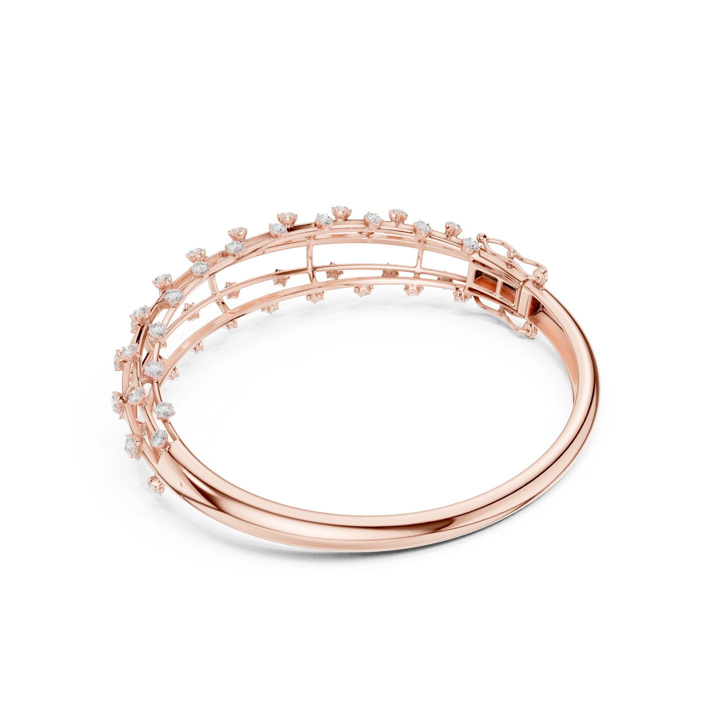 1.91CTW Multi-Row Cage Diamond Grid Bangle Bracelet - Yellow Gold