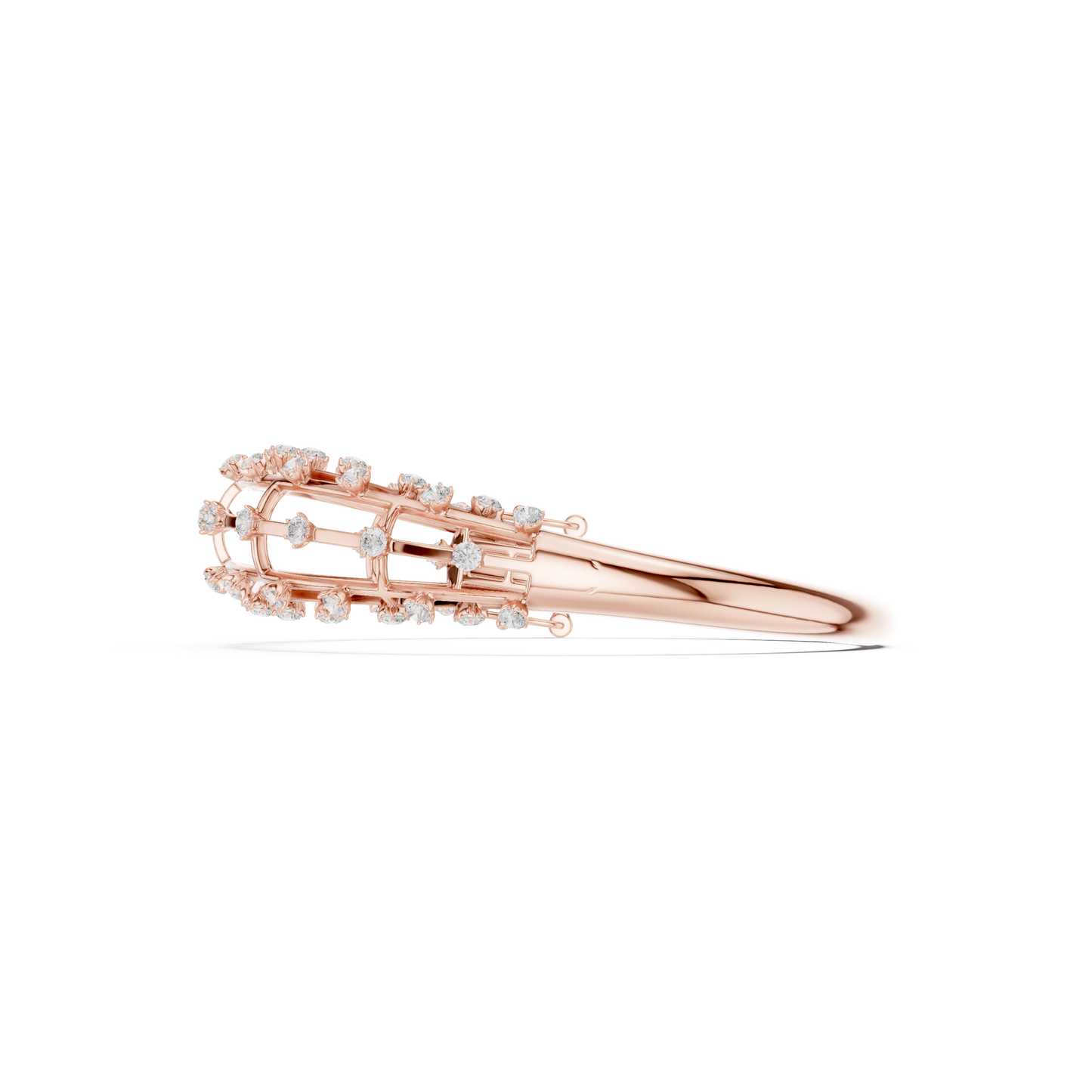 1.91CTW Multi-Row Cage Diamond Grid Bangle Bracelet - Yellow Gold