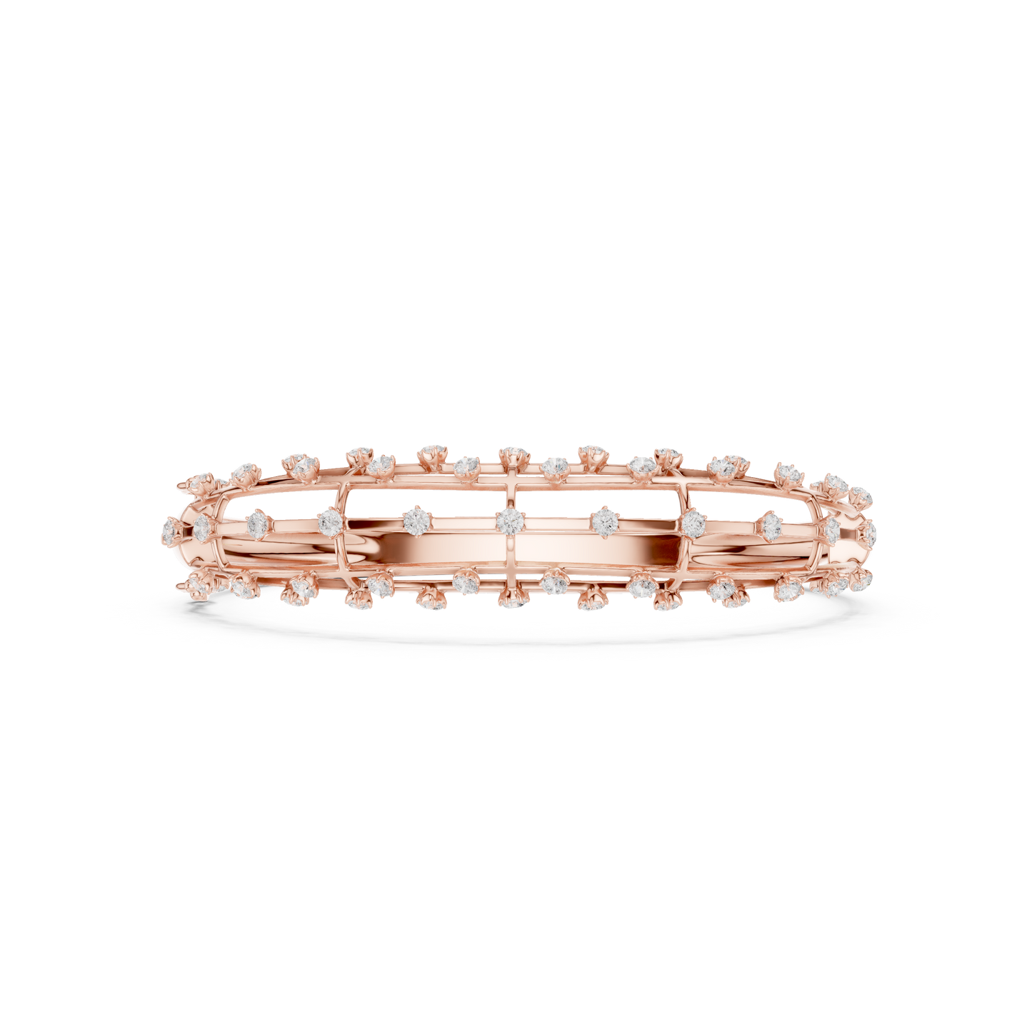 1.91CTW Multi-Row Cage Diamond Grid Bangle Bracelet - Yellow Gold