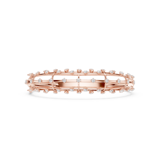 1.91CTW Multi-Row Cage Diamond Grid Bangle Bracelet - Yellow Gold