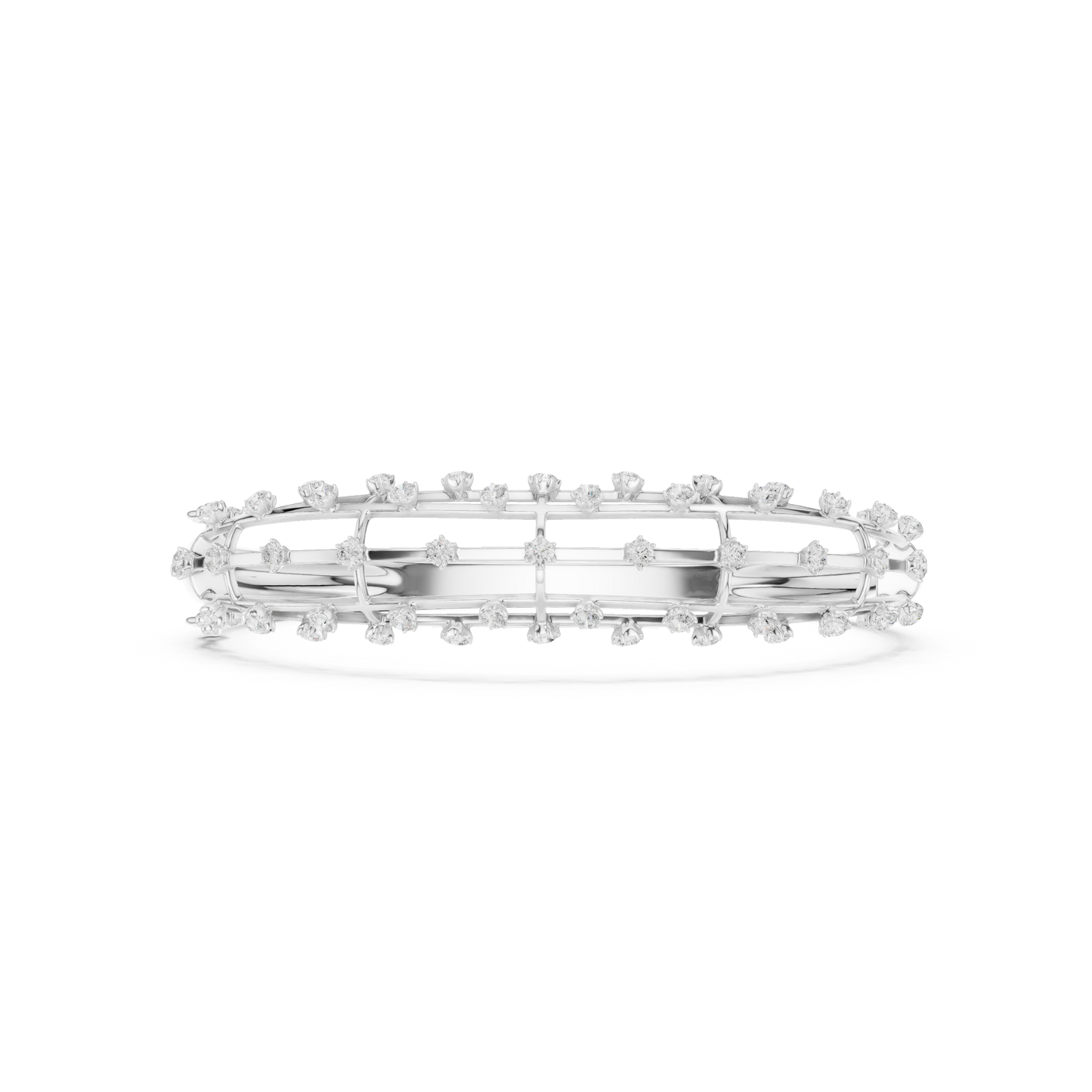 1.91CTW Multi-Row Cage Diamond Grid Bangle Bracelet - Yellow Gold