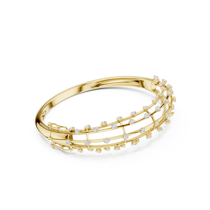 1.91CTW Multi-Row Cage Diamond Grid Bangle Bracelet - Yellow Gold