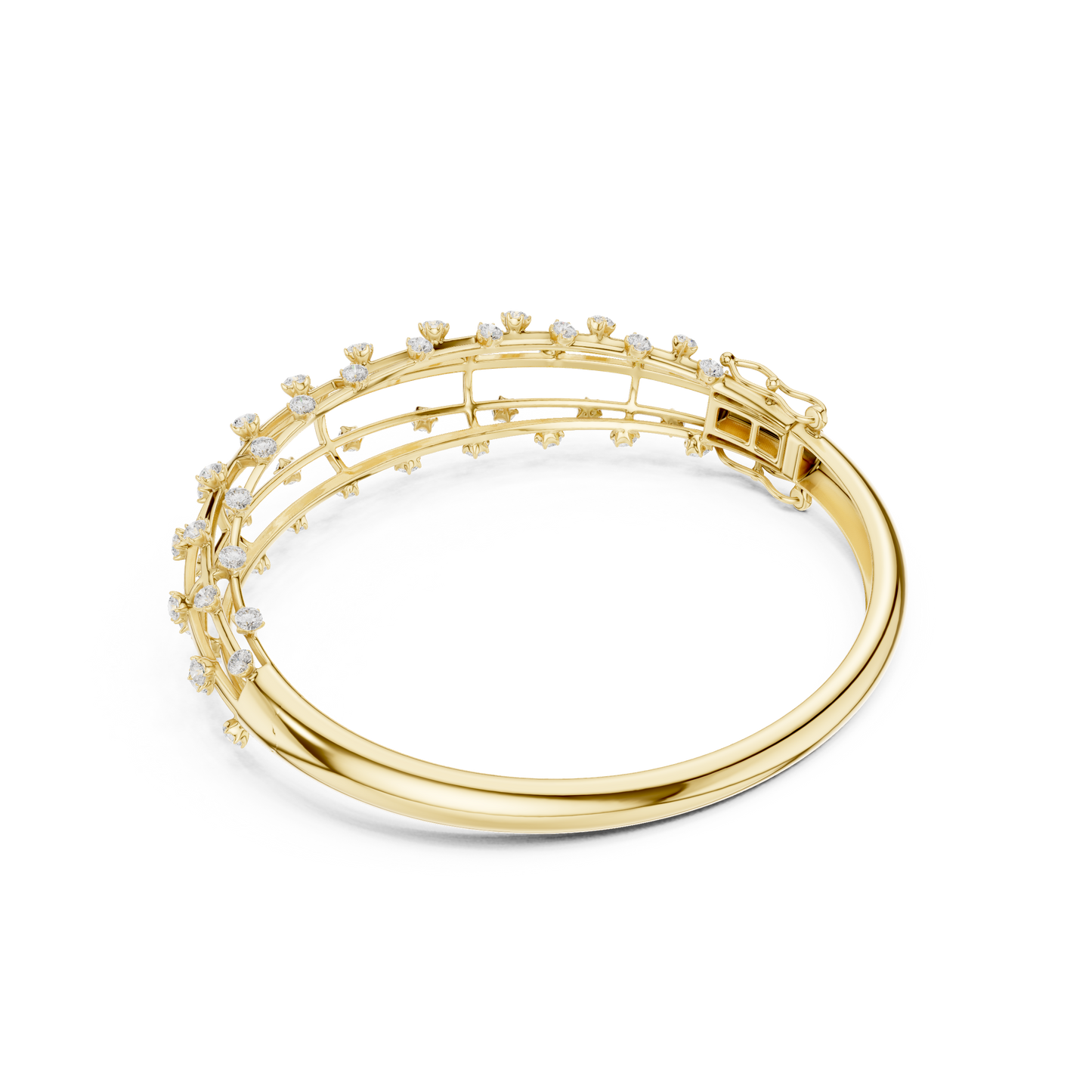 1.91CTW Multi-Row Cage Diamond Grid Bangle Bracelet - Yellow Gold
