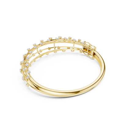 1.91CTW Multi-Row Cage Diamond Grid Bangle Bracelet - Yellow Gold