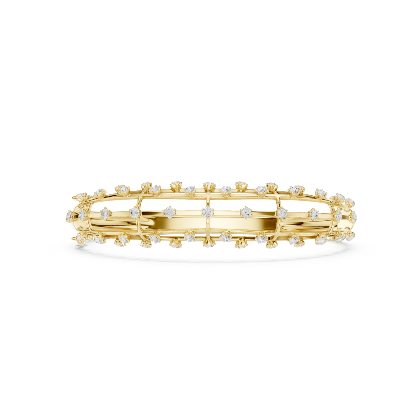 1.91CTW Multi-Row Cage Diamond Grid Bangle Bracelet - Yellow Gold