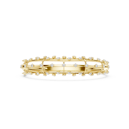 1.91CTW Multi-Row Cage Diamond Grid Bangle Bracelet - Yellow Gold
