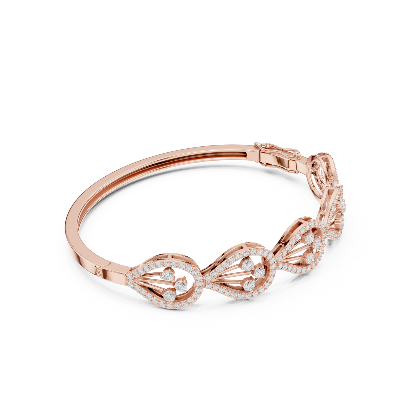 1.75CTW Pear Shape Diamond Halo Filigree Bangle Bracelet - Yellow Gold