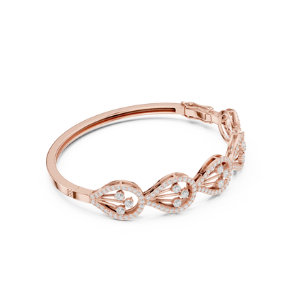 1.75CTW Pear Shape Diamond Halo Filigree Bangle Bracelet - Yellow Gold