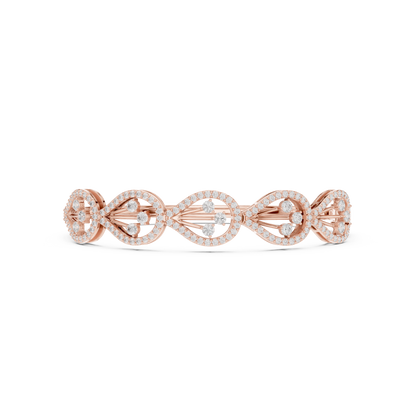 1.75CTW Pear Shape Diamond Halo Filigree Bangle Bracelet - Yellow Gold