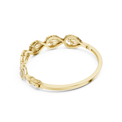 1.75CTW Pear Shape Diamond Halo Filigree Bangle Bracelet - Yellow Gold