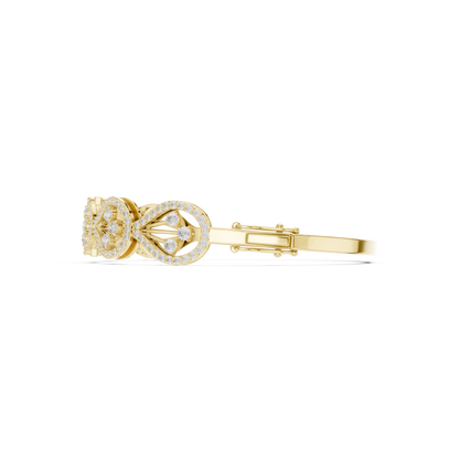 1.75CTW Pear Shape Diamond Halo Filigree Bangle Bracelet - Yellow Gold