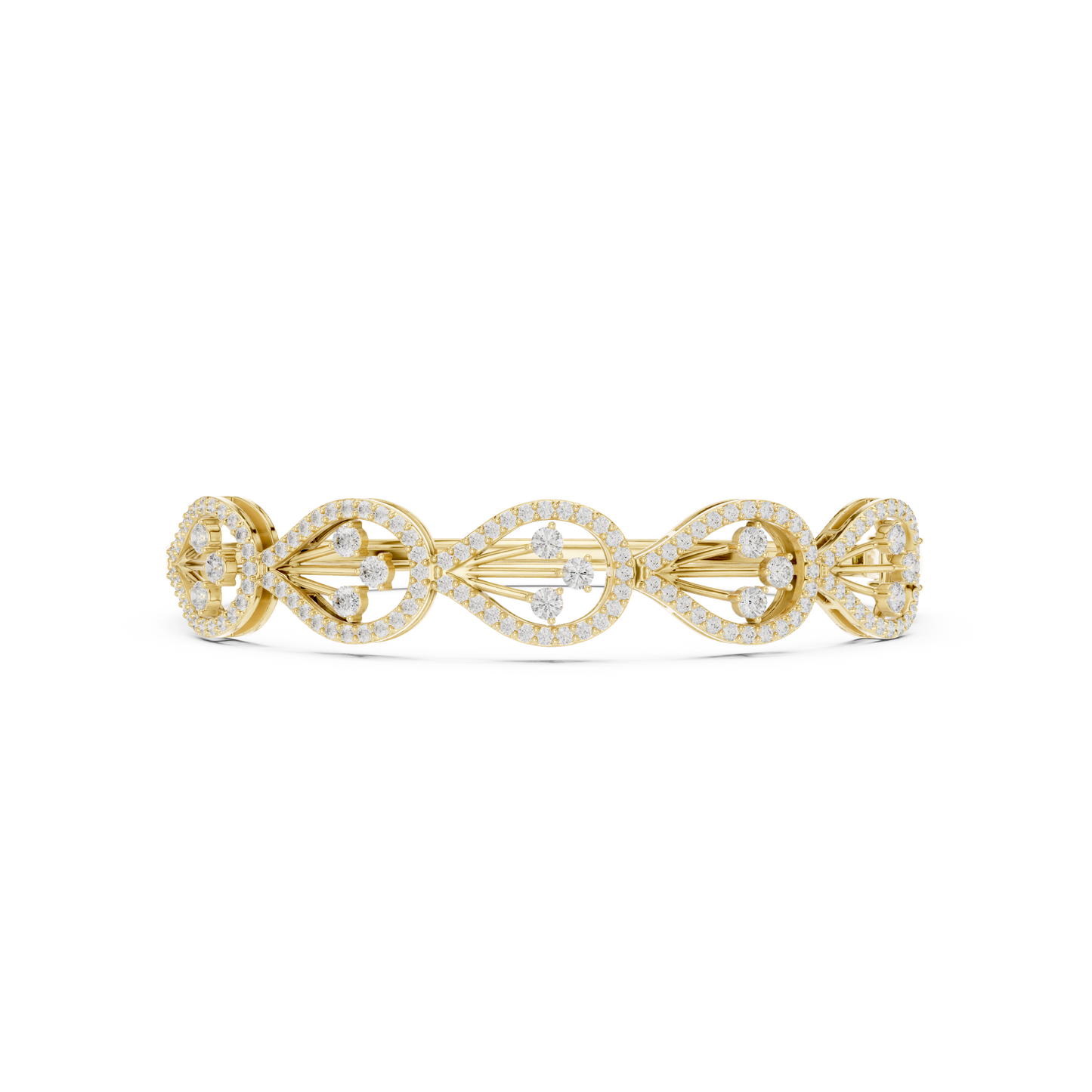 1.75CTW Pear Shape Diamond Halo Filigree Bangle Bracelet - Yellow Gold
