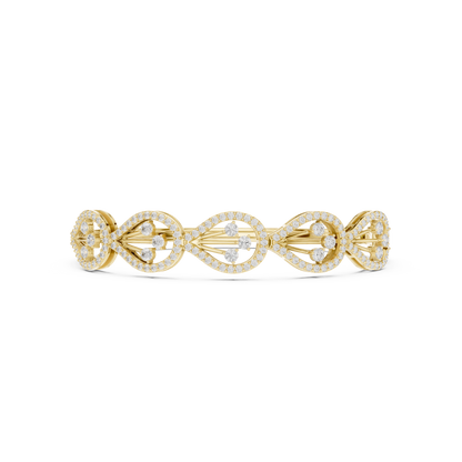 1.75CTW Pear Shape Diamond Halo Filigree Bangle Bracelet - Yellow Gold