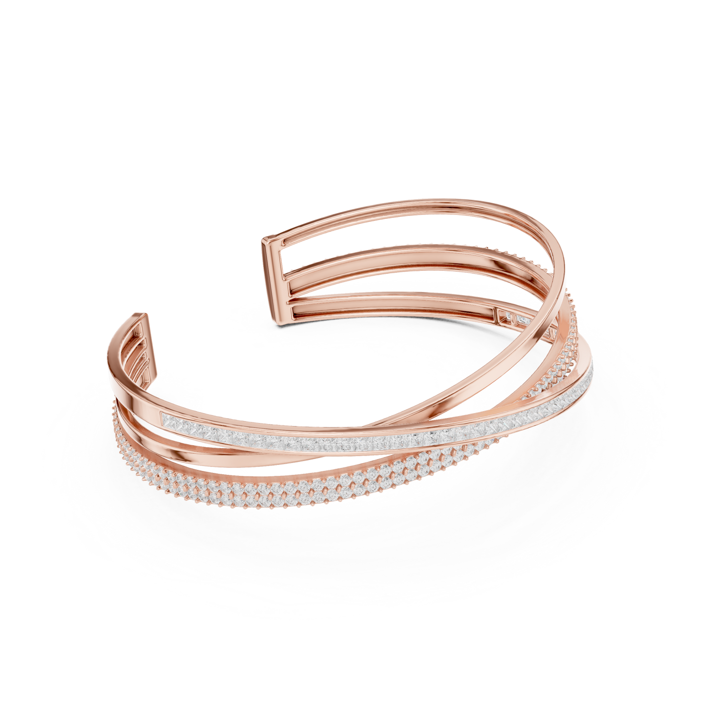 4.63CTW Multi-Row Crossover Diamond Cuff Bracelet in Yellow Gold