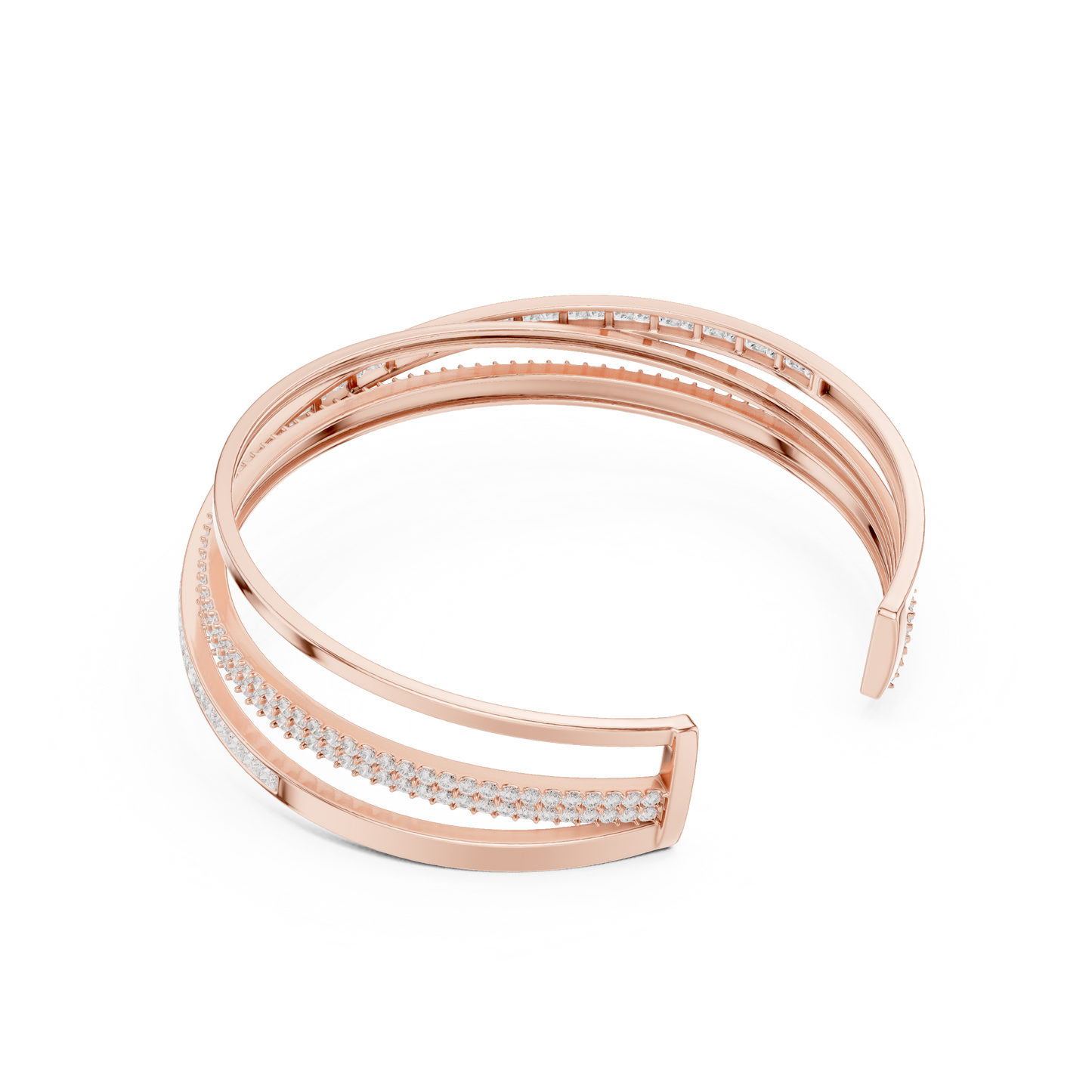4.63CTW Multi-Row Crossover Diamond Cuff Bracelet in Yellow Gold