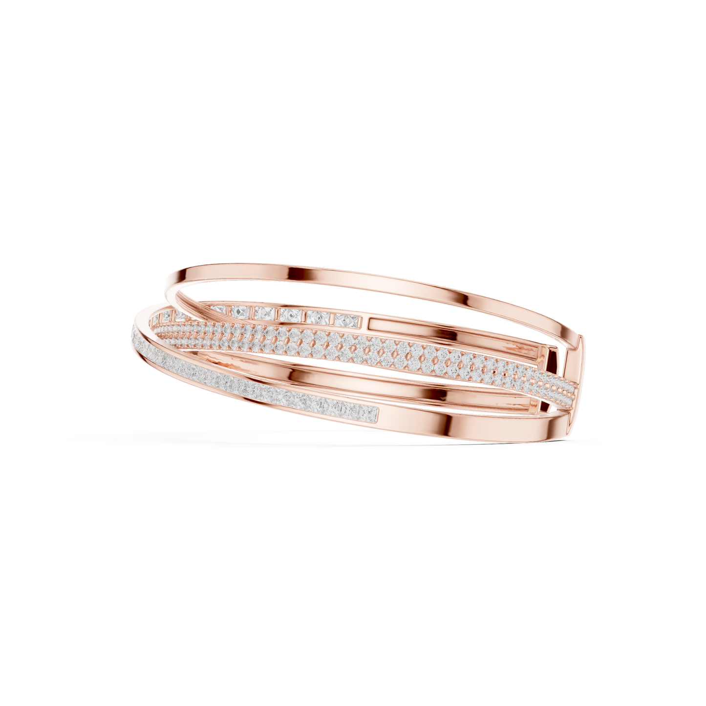 4.63CTW Multi-Row Crossover Diamond Cuff Bracelet in Yellow Gold