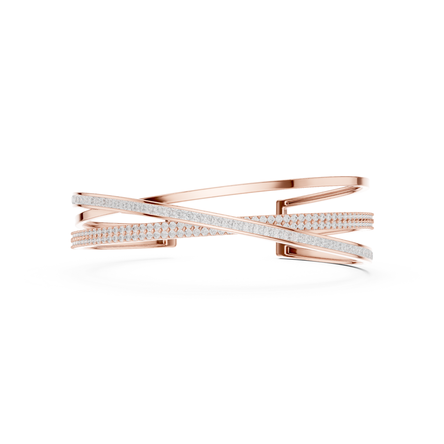 4.63CTW Multi-Row Crossover Diamond Cuff Bracelet in Yellow Gold