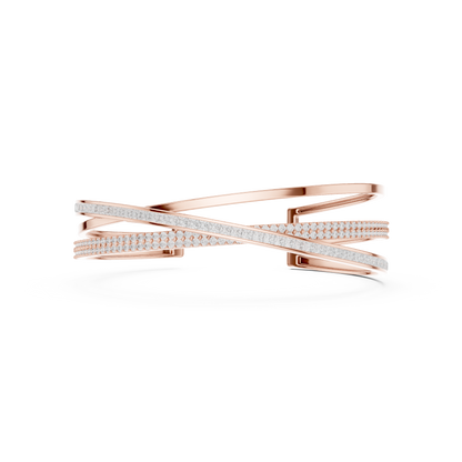 4.63CTW Multi-Row Crossover Diamond Cuff Bracelet in Yellow Gold