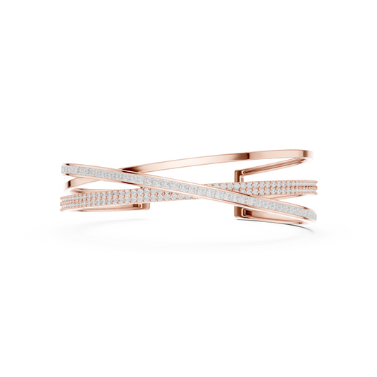 4.63CTW Multi-Row Crossover Diamond Cuff Bracelet in Yellow Gold