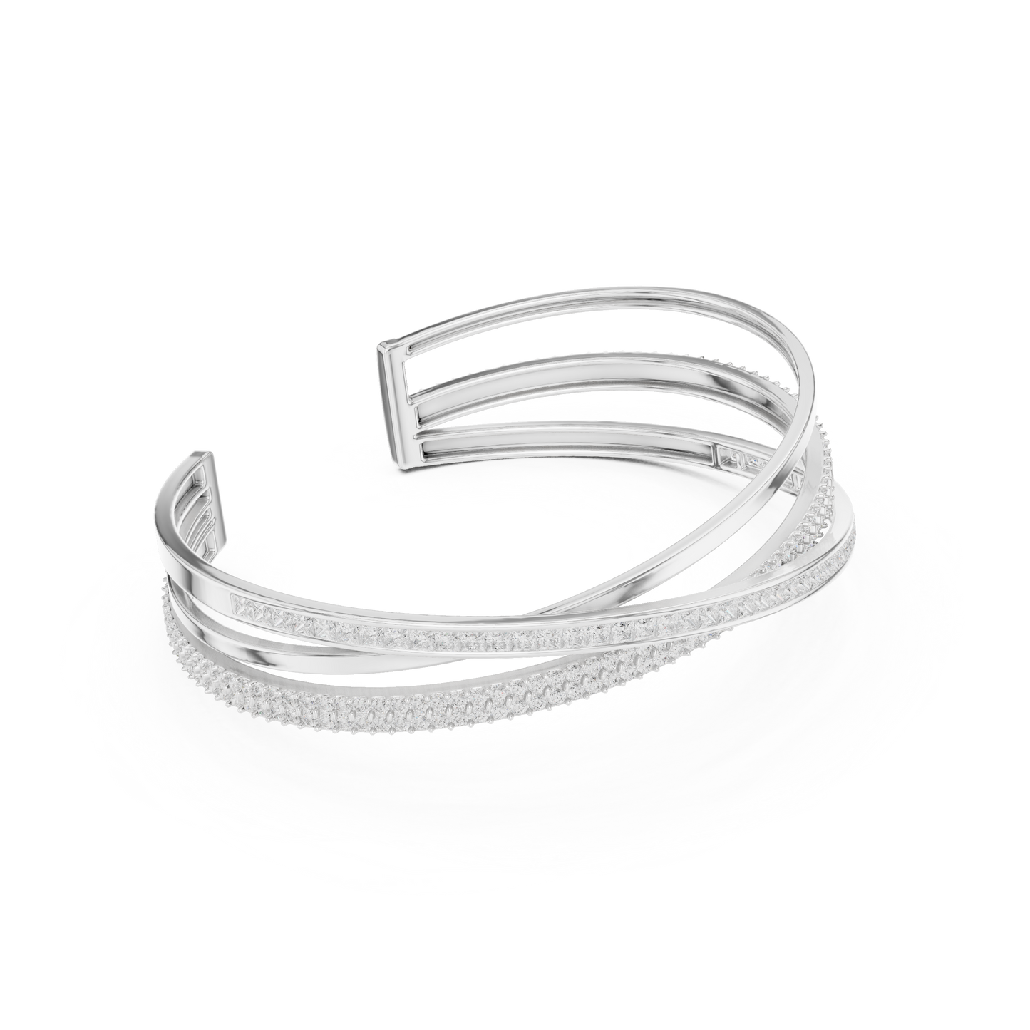 4.63CTW Multi-Row Crossover Diamond Cuff Bracelet in Yellow Gold