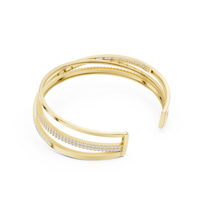 4.63CTW Multi-Row Crossover Diamond Cuff Bracelet in Yellow Gold