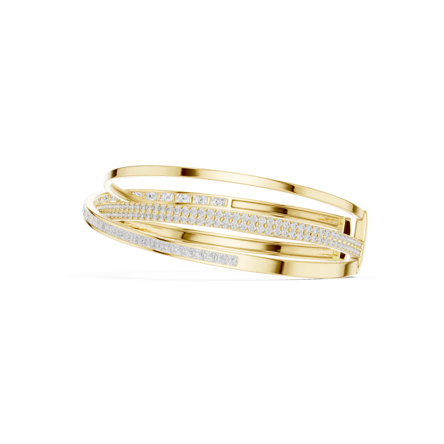 4.63CTW Multi-Row Crossover Diamond Cuff Bracelet in Yellow Gold