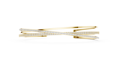 4.63CTW Multi-Row Crossover Diamond Cuff Bracelet in Yellow Gold