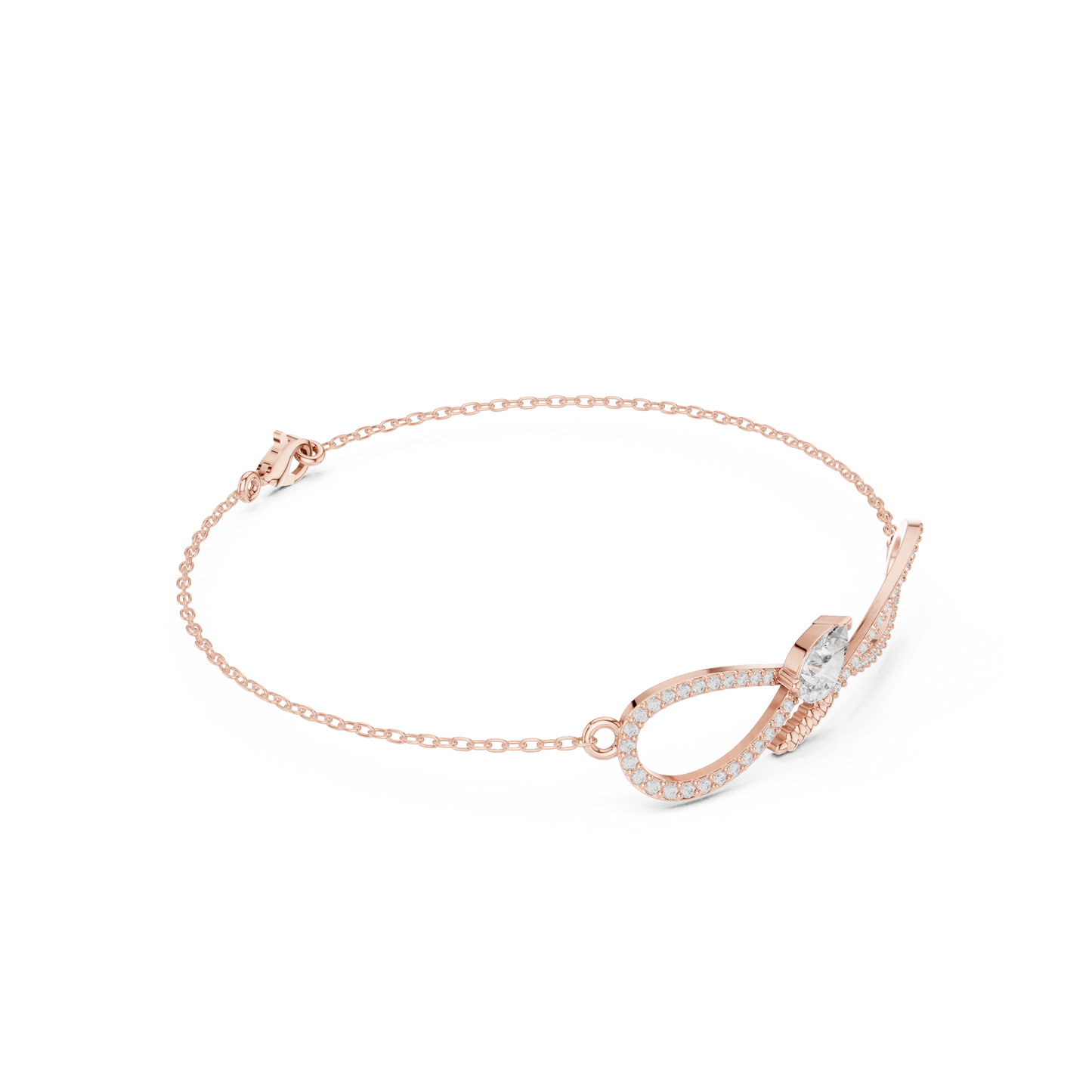 0.55CTW Pear Diamond Infinity Loop Chain Bracelet - Yellow Gold