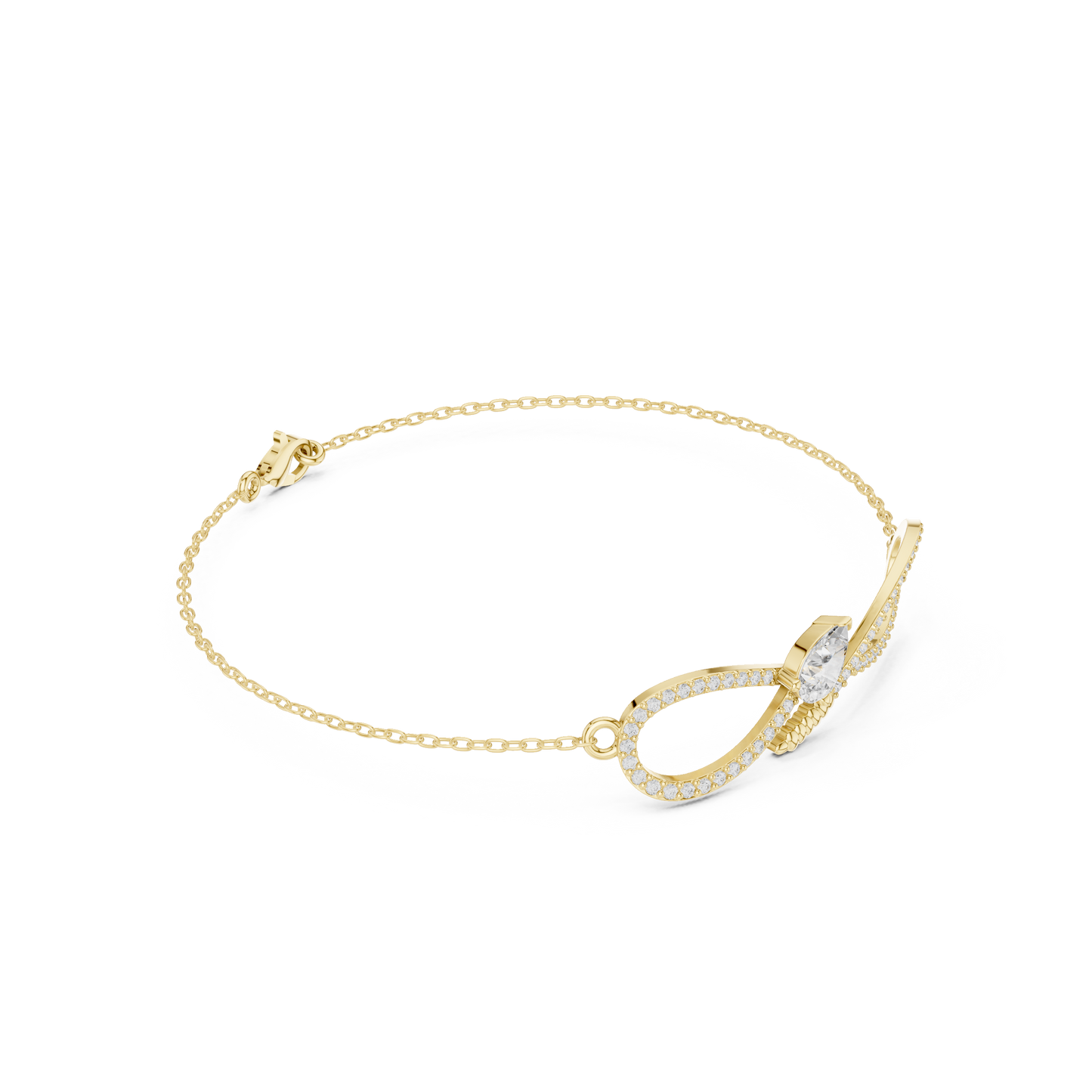 0.55CTW Pear Diamond Infinity Loop Chain Bracelet - Yellow Gold
