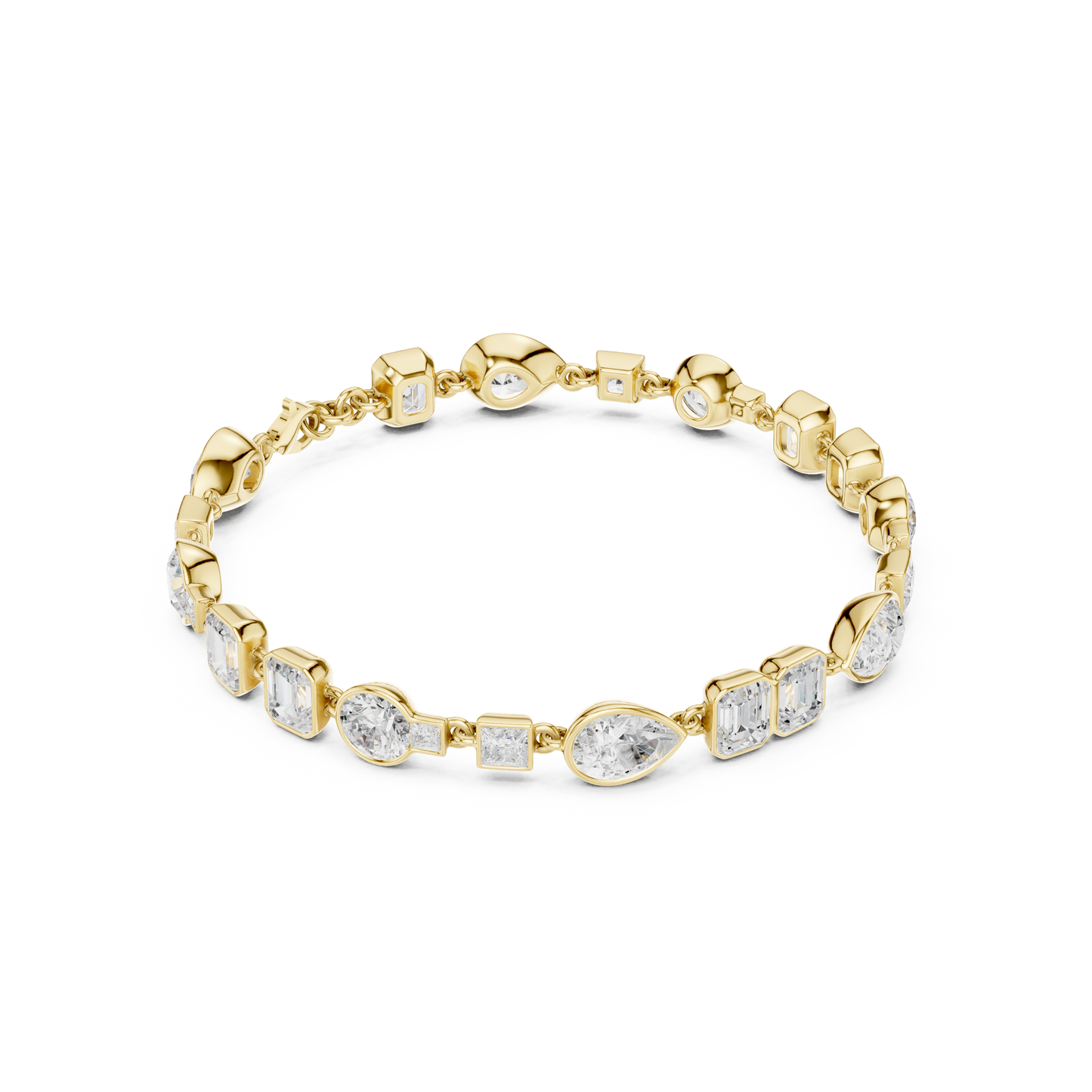 9.03CTW Multi-Shape Bezel Mixed Cut Diamond Link Bracelet - Yellow Gold