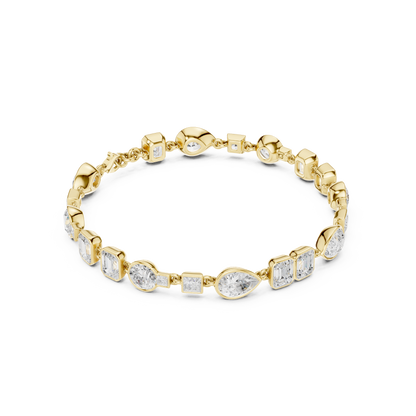 9.03CTW Multi-Shape Bezel Mixed Cut Diamond Link Bracelet - Yellow Gold