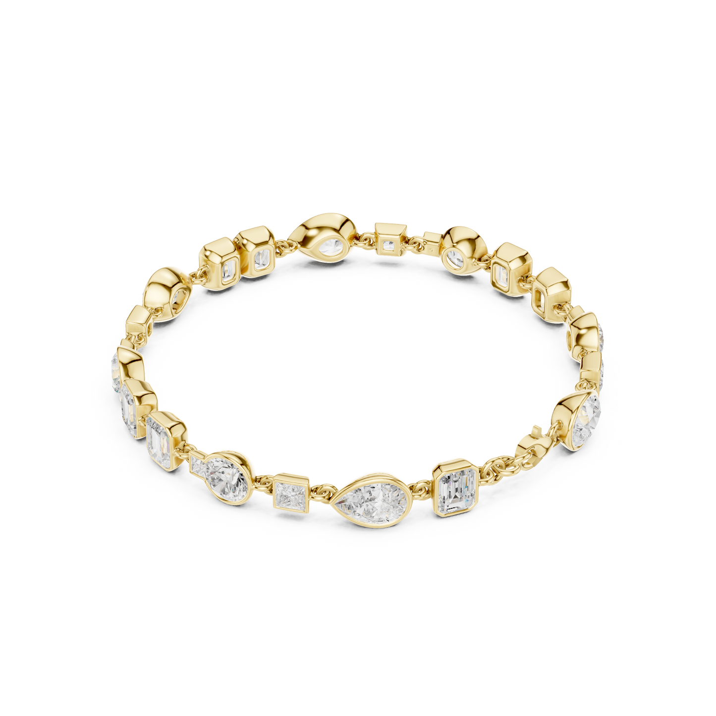 9.03CTW Multi-Shape Bezel Mixed Cut Diamond Link Bracelet - Yellow Gold