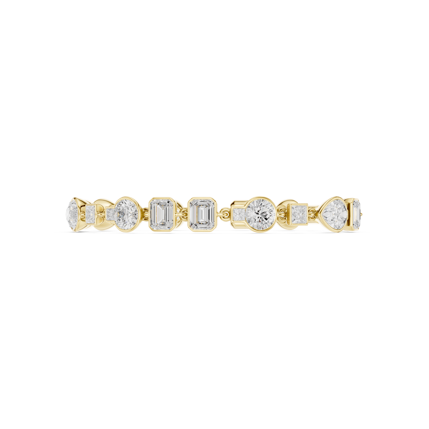 9.03CTW Multi-Shape Bezel Mixed Cut Diamond Link Bracelet - Yellow Gold