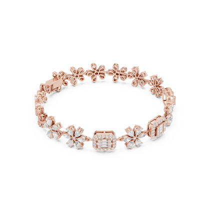 3.83CTW Baguette & Marquise Diamond Floral Link Bracelet - Yellow Gold
