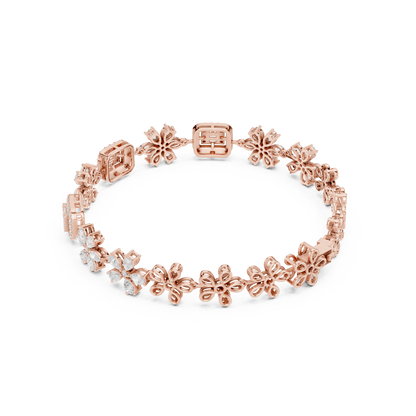 3.83CTW Baguette & Marquise Diamond Floral Link Bracelet - Yellow Gold