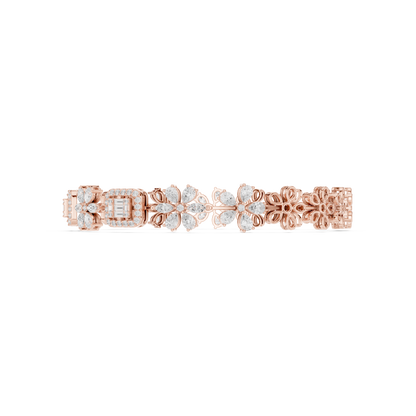 3.83CTW Baguette & Marquise Diamond Floral Link Bracelet - Yellow Gold