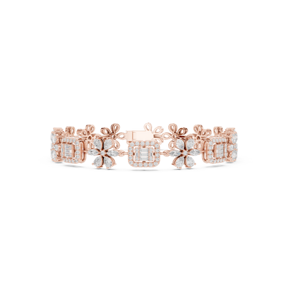 3.83CTW Baguette & Marquise Diamond Floral Link Bracelet - Yellow Gold