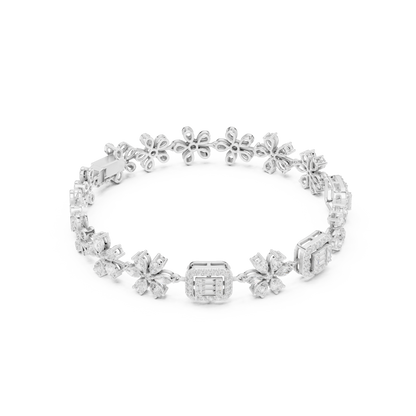 3.83CTW Baguette & Marquise Diamond Floral Link Bracelet - Yellow Gold