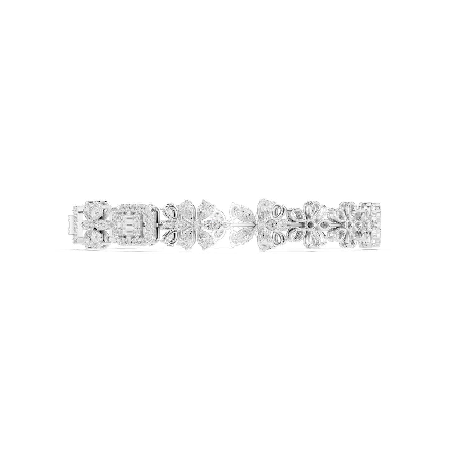 3.83CTW Baguette & Marquise Diamond Floral Link Bracelet - Yellow Gold
