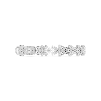 3.83CTW Baguette & Marquise Diamond Floral Link Bracelet - Yellow Gold
