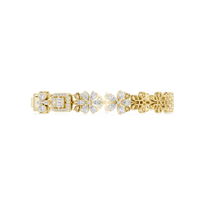 3.83CTW Baguette & Marquise Diamond Floral Link Bracelet - Yellow Gold