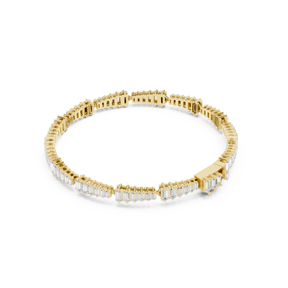 3.94CTW Tapered Baguette Diamond Bar Bracelet in Yellow Gold