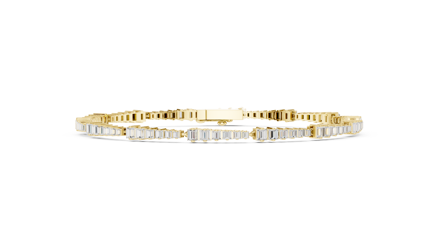 3.94CTW Tapered Baguette Diamond Bar Bracelet in Yellow Gold