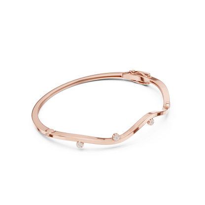 0.10CTW Wave Diamond Station Hinged Bangle - Yellow Gold