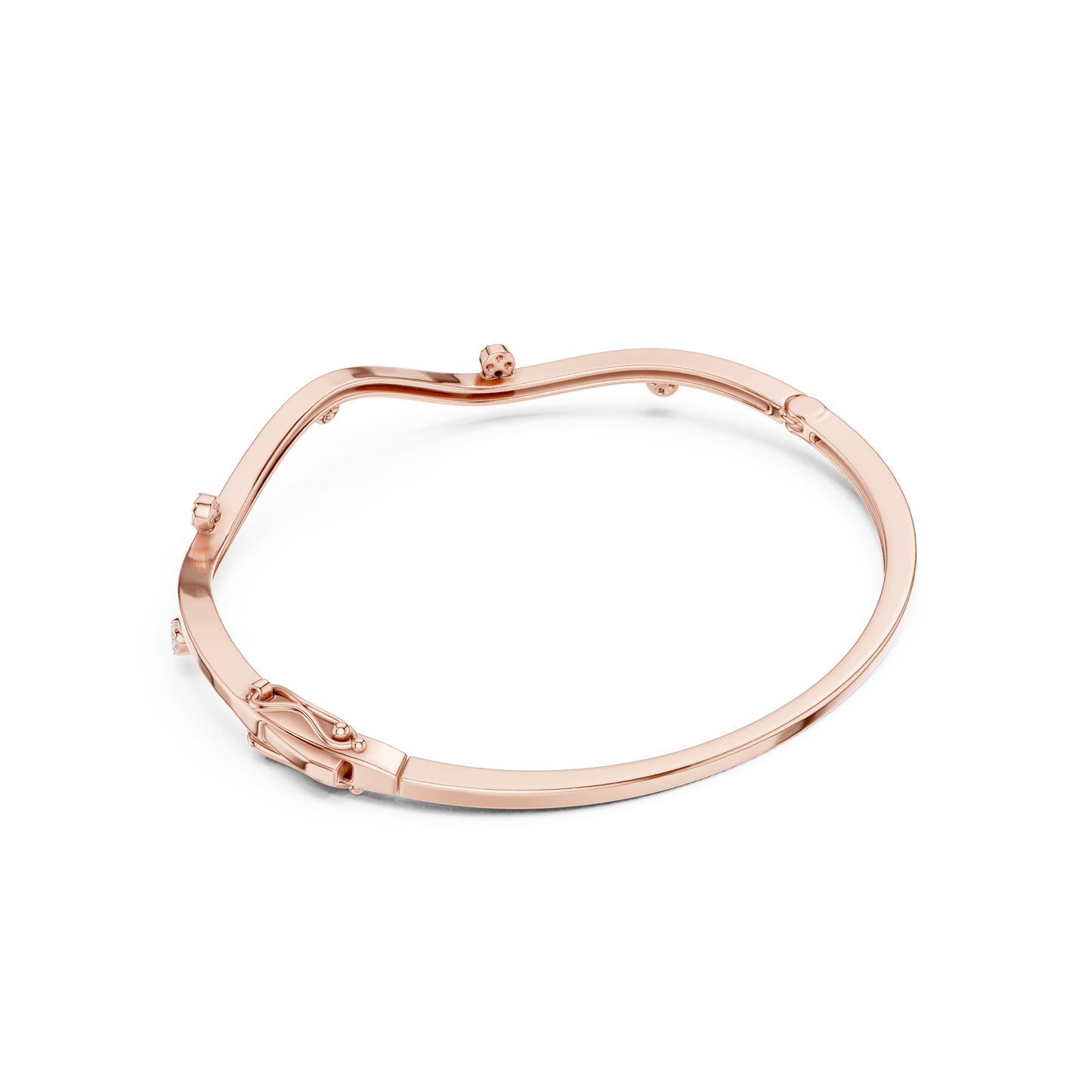0.10CTW Wave Diamond Station Hinged Bangle - Yellow Gold