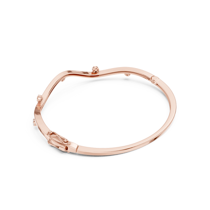 0.10CTW Wave Diamond Station Hinged Bangle - Yellow Gold